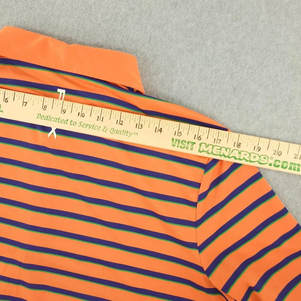 RLX Ralph Lauren Polo Shirt Mens L Orange Stripe Golf Performance Stretch Top